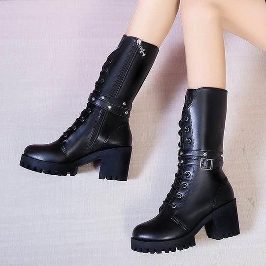 Damen Chunky Schnürstiefel mit modernem Design und robustem Blockabsatz EB