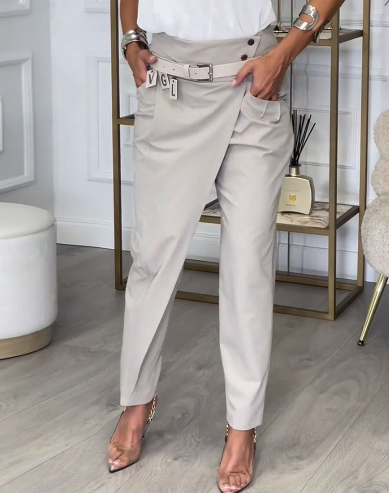 Damen Elegante Hochwasserhose mit raffinierter Drapierung und seitlichem Schlitz Heidi-Mode