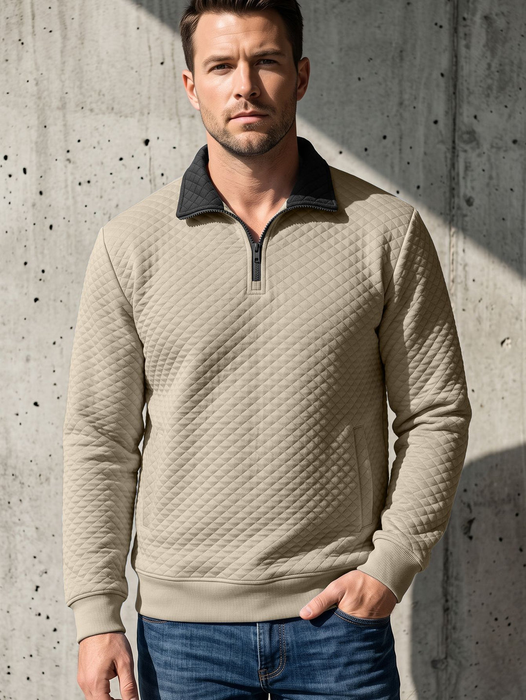 Herren Stepppullover mit Troyerkragen und Halbzip EB