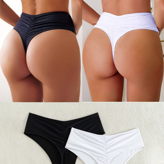 Damen Hochtaillierte Bikini-Hose mit elegantem Rüschendesign EB