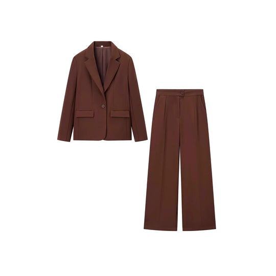 Damen elegantes Anzug-Set mit tailliertem Blazer und weit geschnittenen Hosen EB