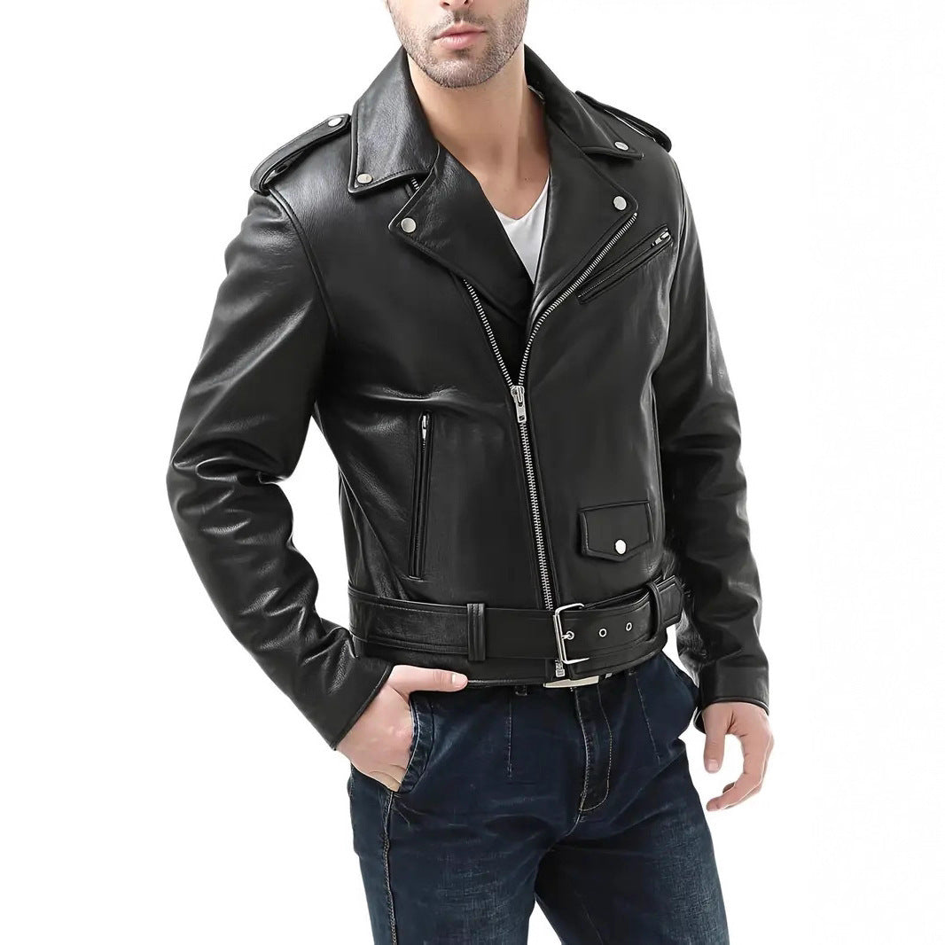 Herren Motorradjacke aus Leder mit asymmetrischem Zip EB
