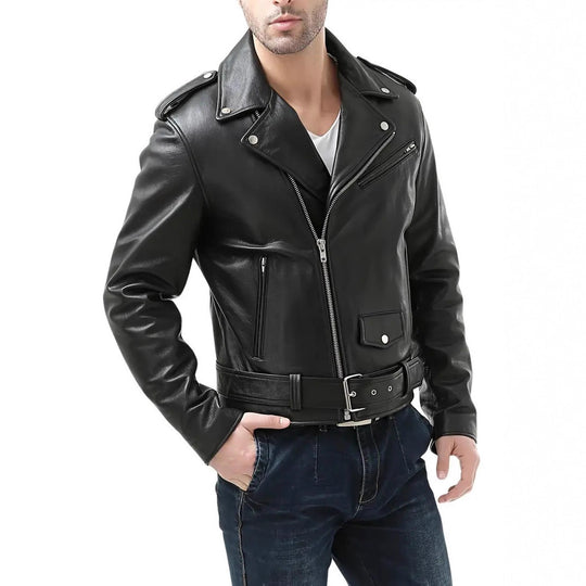 Herren Motorradjacke aus Leder mit asymmetrischem Zip EB