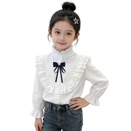 Mädchen elegante Rüschenbluse mit dekorativem Schleifenverschluss EB