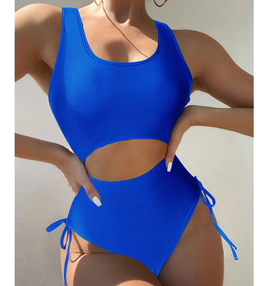 Damen Einteiler Badeanzug mit seitlichen Cut-Outs und Schnürung EB