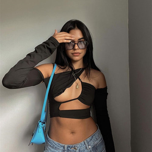 Damen figurbetontes Cut-Out Oberteil mit asymmetrischem Design EB