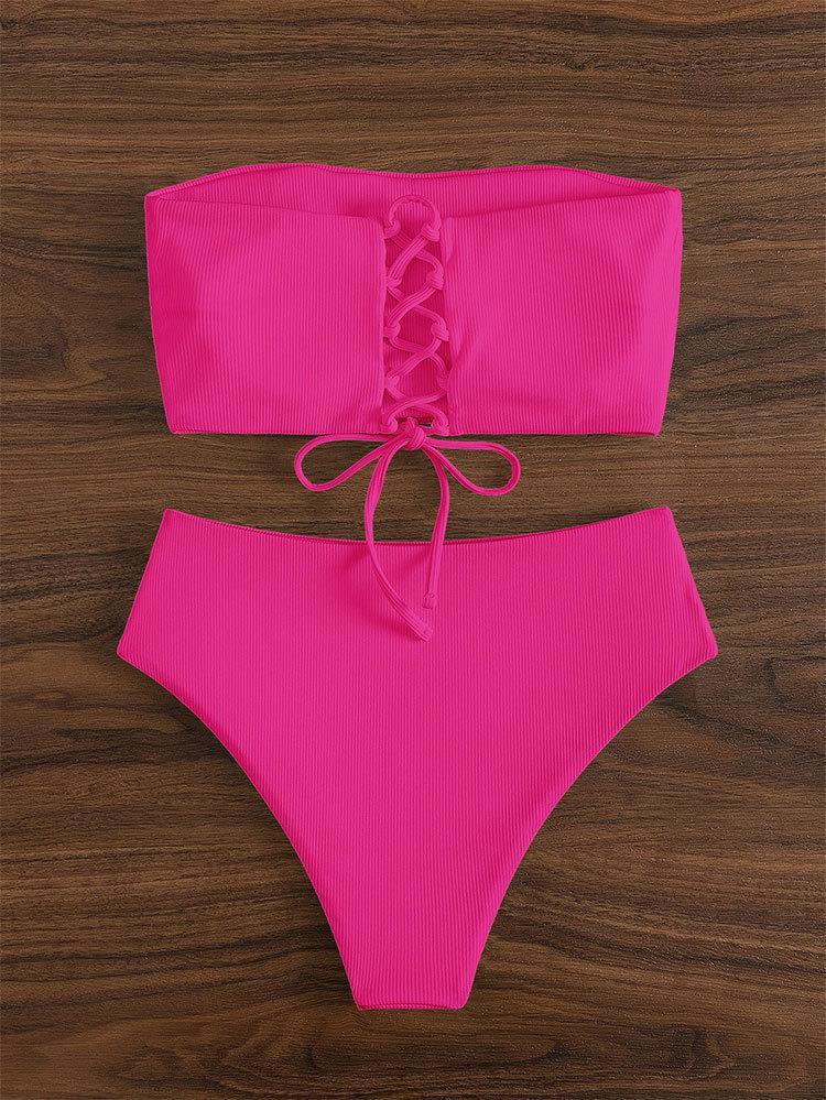 Damen Bandeau-Bikini mit verstellbarem Höschen und raffiniertem Design EB