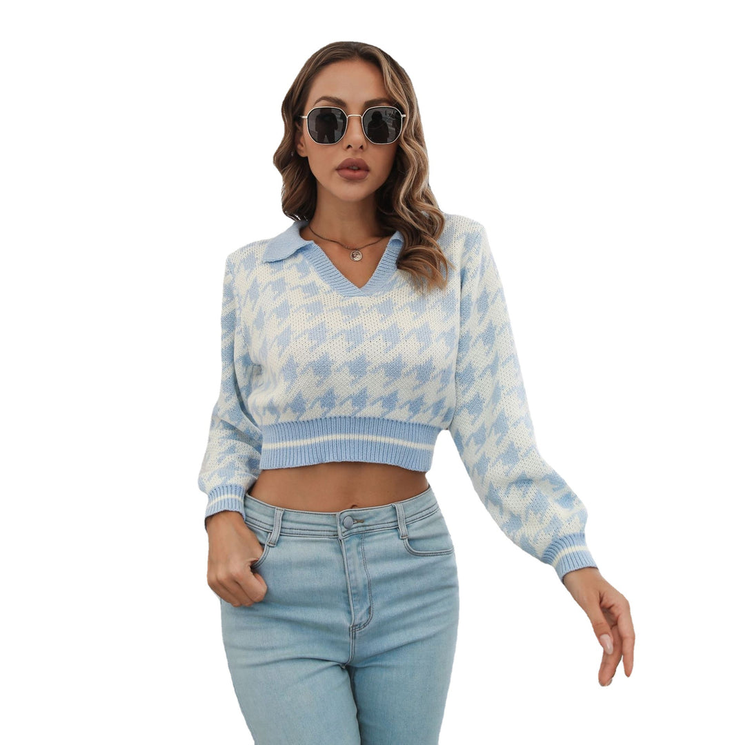 Damen Cropped Pullover im Rautenmuster EB