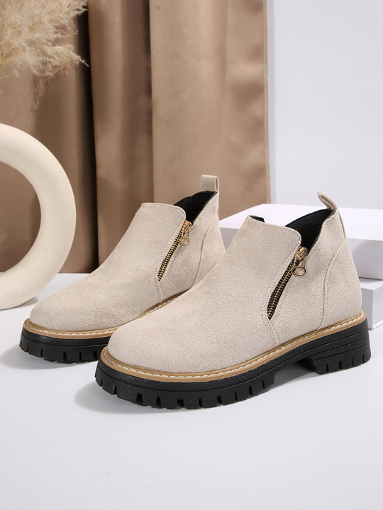 Damen Trendige Chelsea-Boots mit seitlichem Reißverschluss und rutschfester Sohle EB