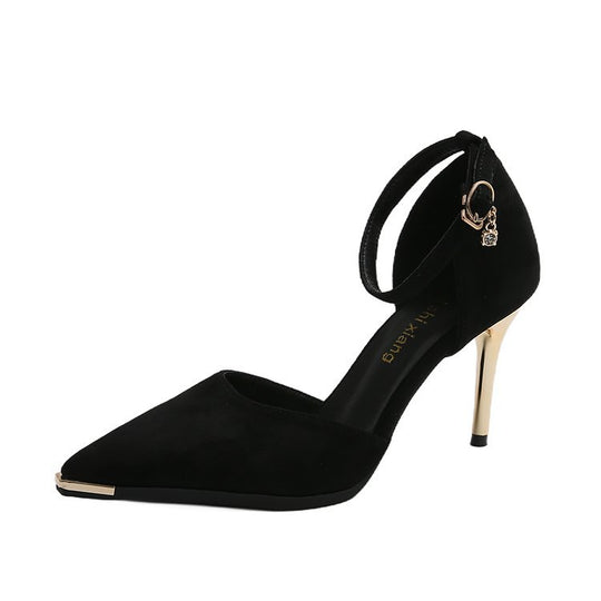Damen elegante Slingback-High Heels mit spitz zulaufender Form und glamourösem Goldakzent EB