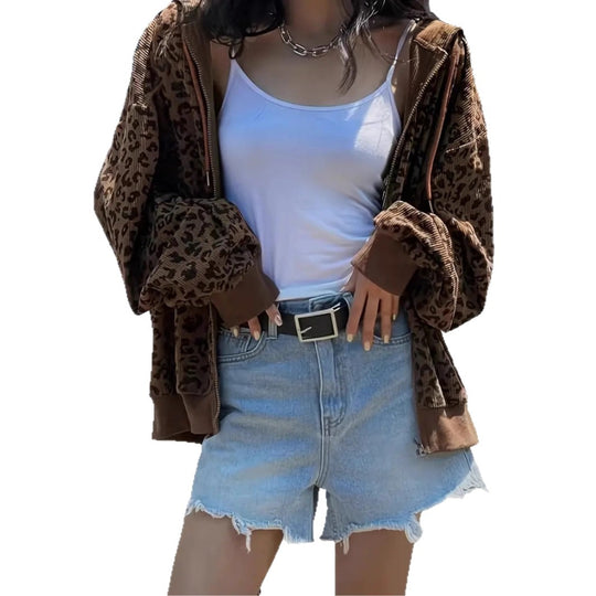 Damen Kapuzenpullover mit modischem Animal-Print EB