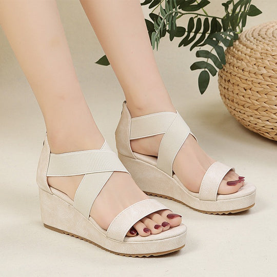Damen Wedge-Sandalen mit elegantem Kreuzband-Design und komfortablem Fußbett EB