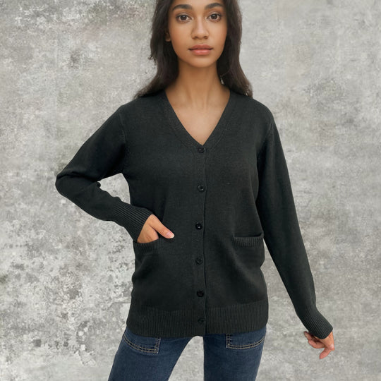 Damen elegante Strickjacke mit praktischen Taschen und feiner Knopfleiste EB