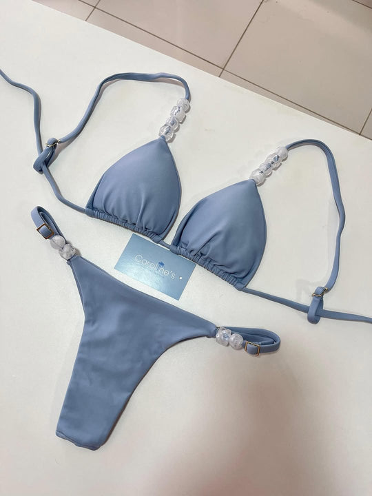 Damen Triangel-Bikini mit elastischen Bändern und dekorativen Details EB