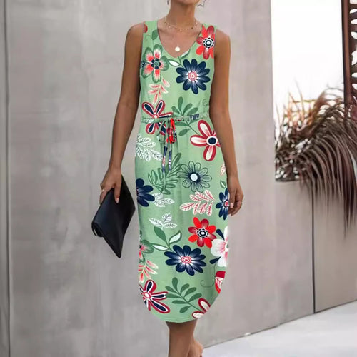 Damen Sommerliches Maxikleid mit floralem Muster und praktischen Taillenschnürung EB