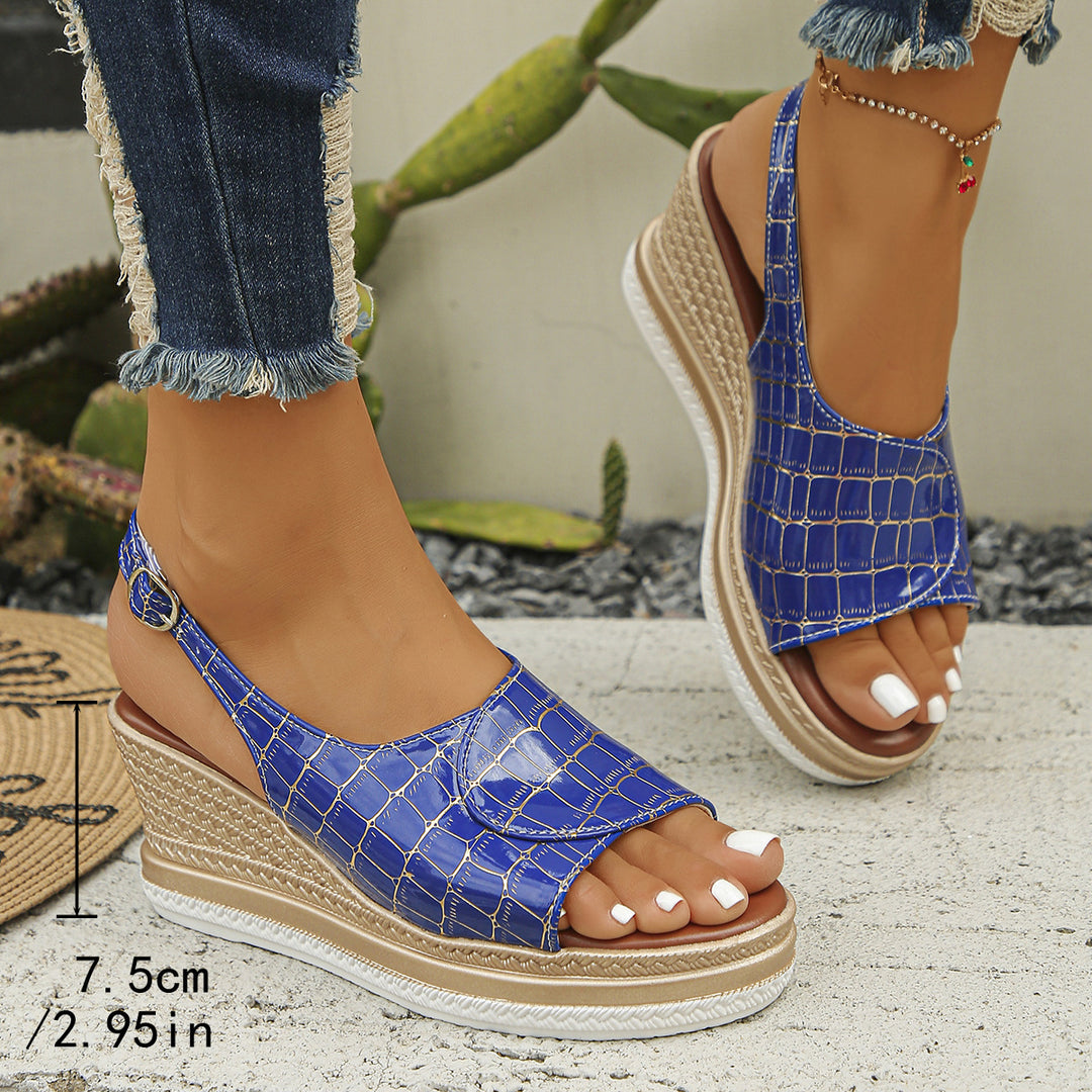 Damen Wedge-Sandalen mit elastischen Riemen und modischem Krallenmuster EB