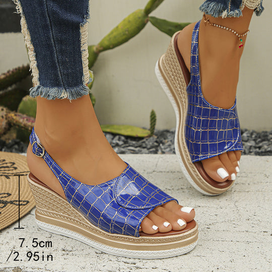 Damen Wedge-Sandalen mit elastischen Riemen und modischem Krallenmuster EB