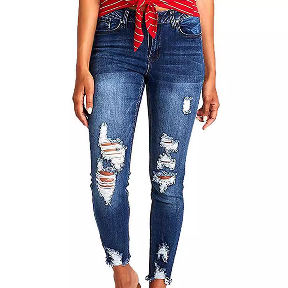 Damen lässige Skinny Jeans im distressed Look EB