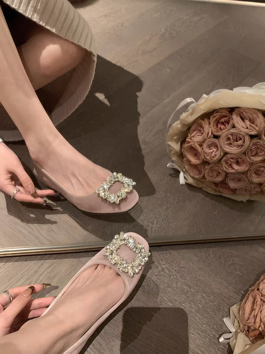 Damen Ballerina-Schuhe mit luxuriösem Strassbesatz und samtigem Obermaterial EB