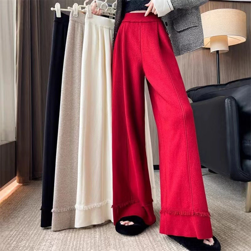 Damen Elegante, weit geschnittene Hose mit Fransen EB