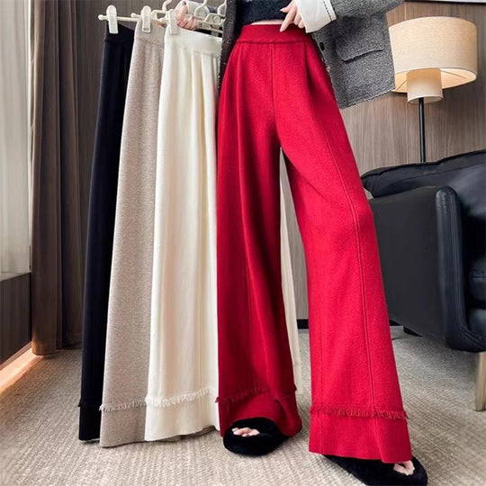 Damen Elegante, weit geschnittene Hose mit Fransen EB