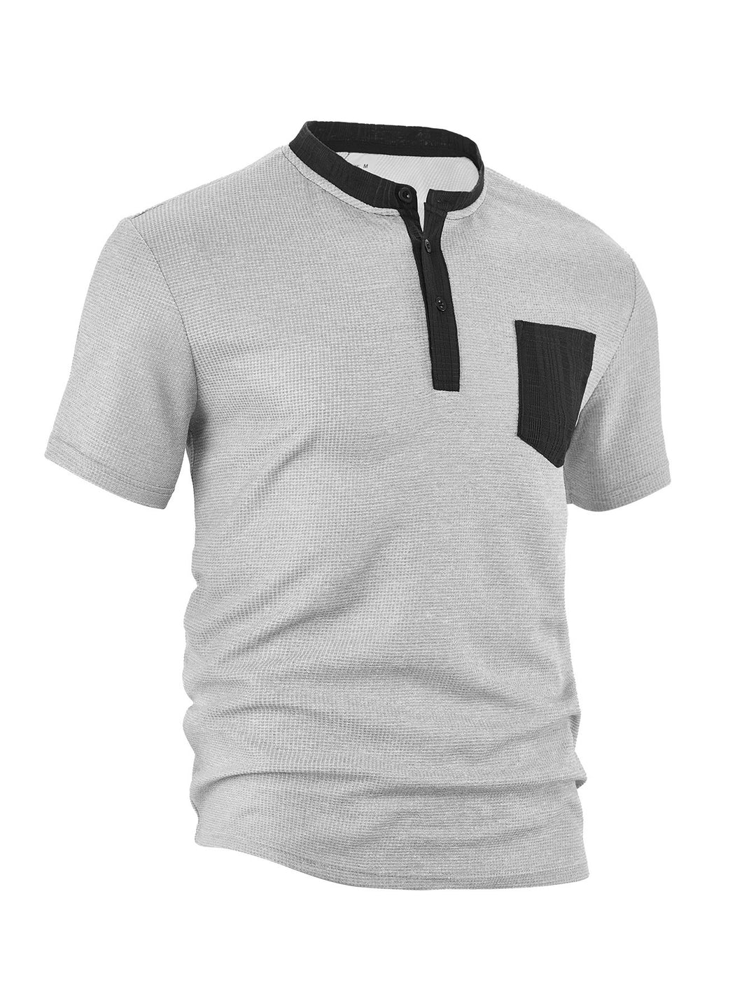 Herren nan atmungsaktives Waffel-Henleyshirt mit Stehkragen kurzer Knopfleiste und aufgesetzter Brusttasche EB