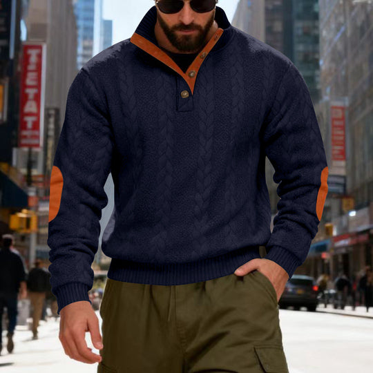 Herren gestrickter Pullover mit Kontrastdetails und modernem Knopfverschluss EB