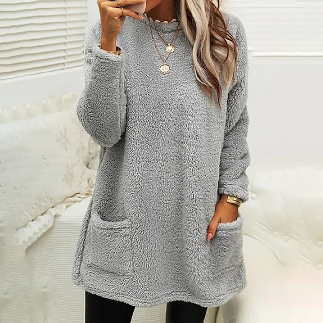Damen Kuscheliger Fleece-Pullover mit praktischen Taschen und weitem Schnitt EB