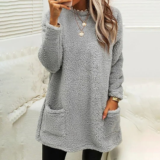 Damen Kuscheliger Fleece-Pullover mit praktischen Taschen und weitem Schnitt EB