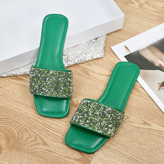Damen Glamouröse Slide-Sandalen mit glitzerndem Riemen und komfortablem Fußbett EB