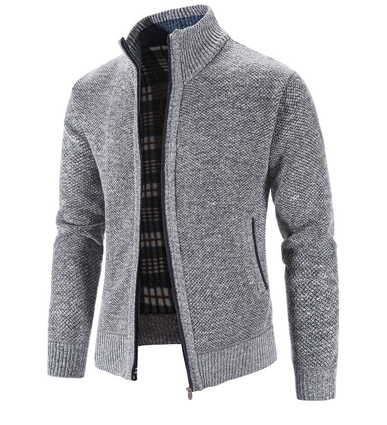 Herren Strickjacke mit strukturiertem Muster und hohem Stehkragen EB