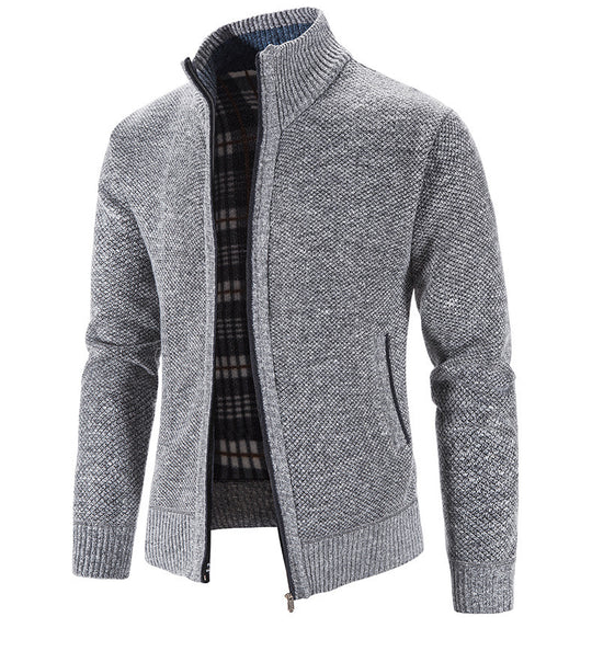 Herren Strickjacke mit strukturiertem Muster und hohem Stehkragen EB