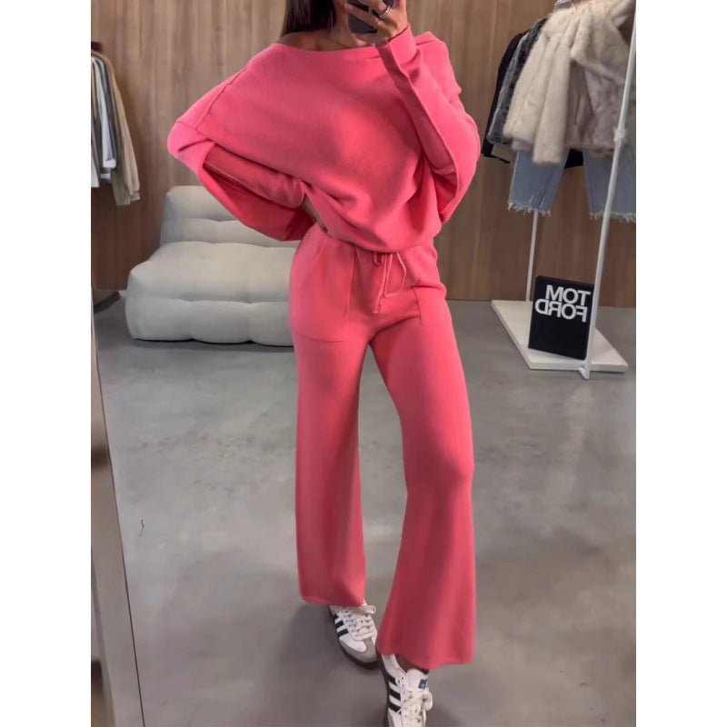 Damen bequeme Loungewear aus weichem Strickmaterial mit weitem Schnitt EB