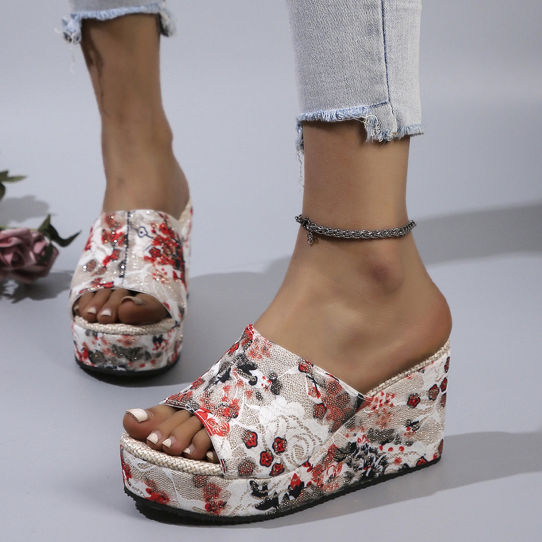 Damen Wedge-Pantoletten mit floralem Print und rutschfester Sohle EB