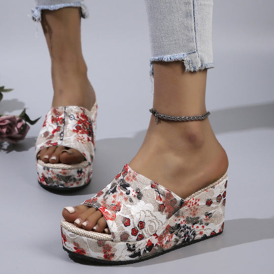 Damen Wedge-Pantoletten mit floralem Print und rutschfester Sohle EB