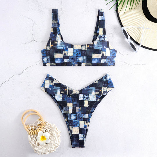 Damen Bikini-Set mit hoch geschnittenem Unterteil und sportlichem Oberteil EB