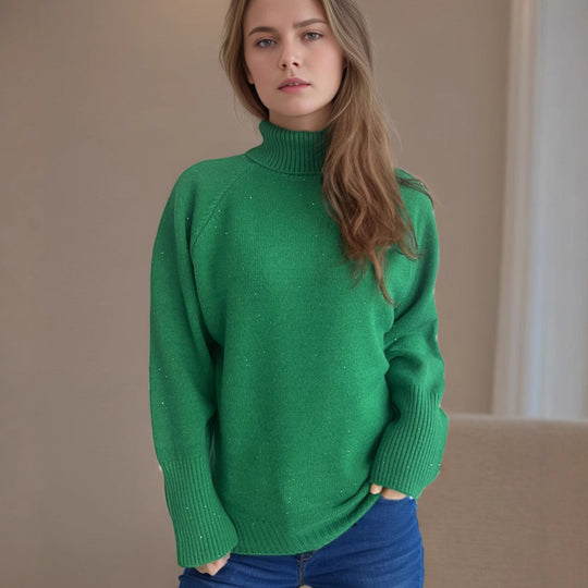 Damen Rollkragenpullover mit strukturiertem Design und Glitzerakzenten EB