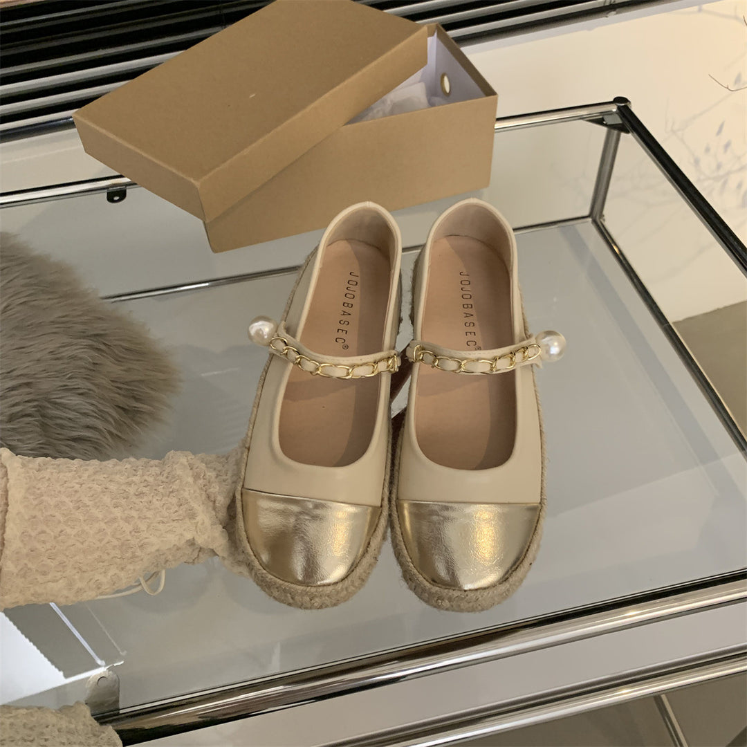 Damen Ballerinas mit dekorativem Kettenriemen und Perlenakzent EB