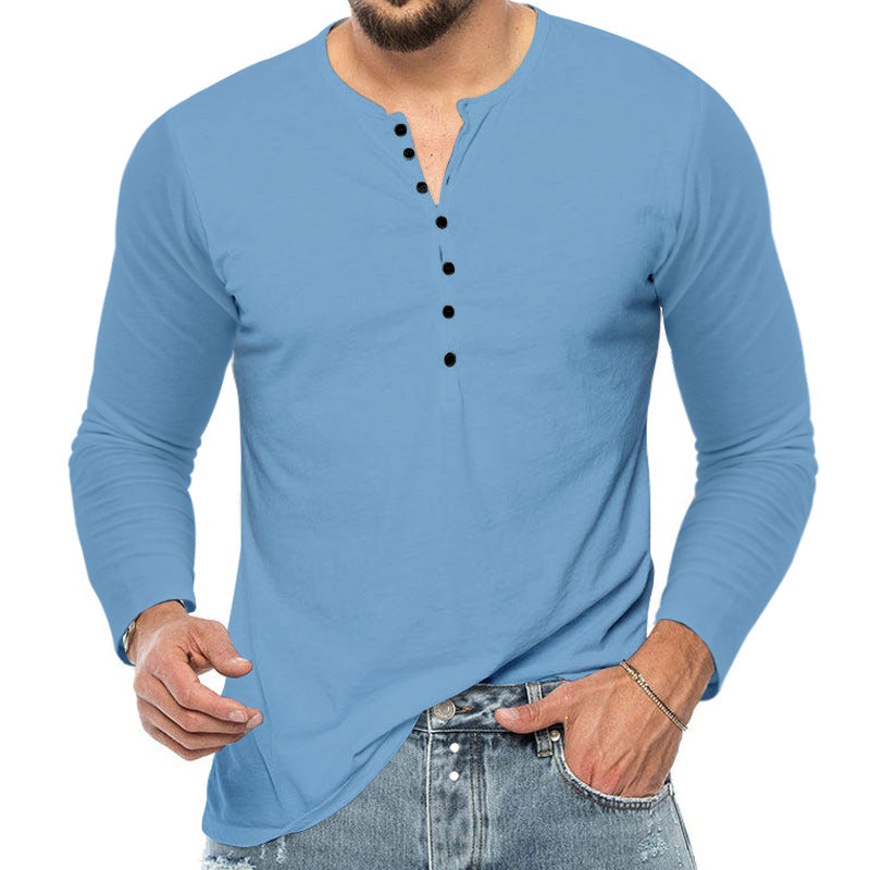 Herren Langarm-Henley-Shirt mit Knopfleiste und weichem Baumwollmaterial EB