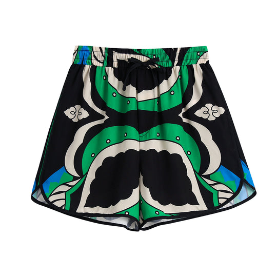 Damen stylische Shorts mit kreativem Blattmuster EB