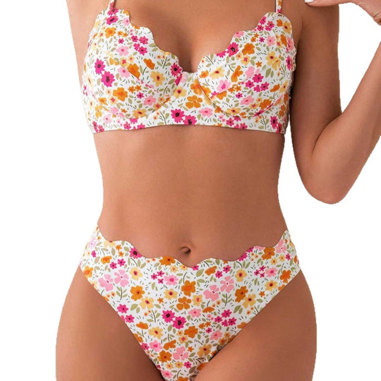 Damen Blumendekorierter Hochschnitt-Bikini EB