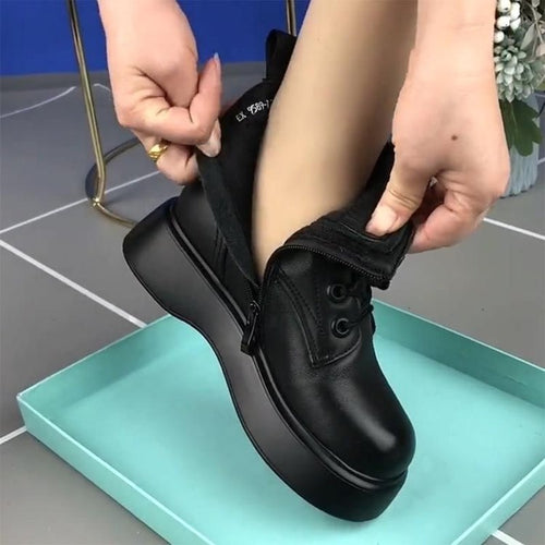 Damen Modische Schnürboots mit robustem Plateau und seitlichem Reißverschluss EB