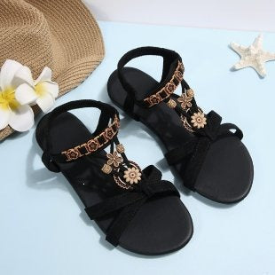 Damen Riemchen-Sandalen mit floralen Applikationen und komfortablem Fußbett EB