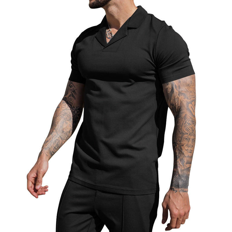 Herren Kurzarm Hemd mit klassischem Henley-Ausschnitt und strukturierter Oberflächenbeschaffenheit EB