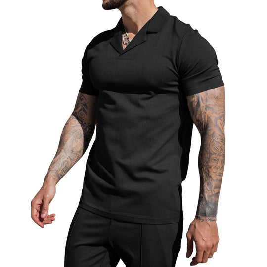 Herren Kurzarm Hemd mit klassischem Henley-Ausschnitt und strukturierter Oberflächenbeschaffenheit EB