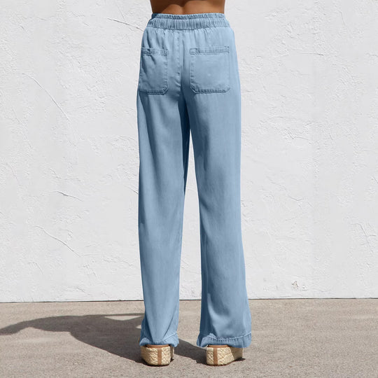Damen Weite, bequeme Sommerhose mit verstellbarem Bund und lockerer Passform EB