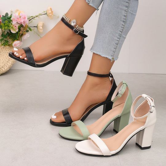Damen elegante High-Heels mit ankle strap und komfortablem Blockabsatz EB