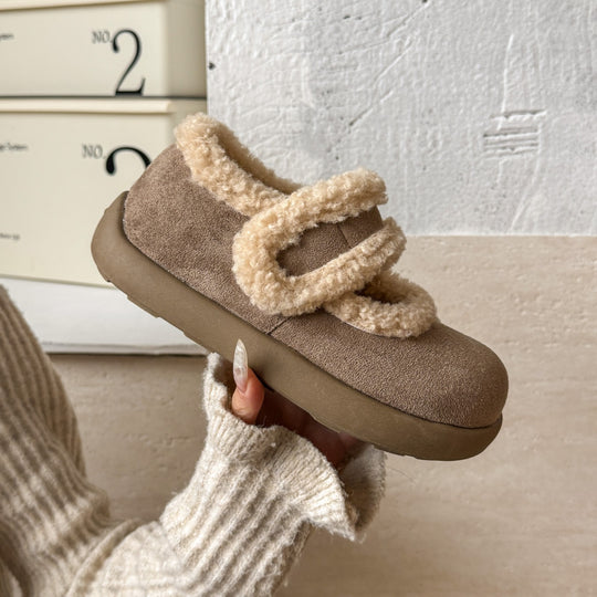 Damen Kuschelige Hausschuhe mit warmem Futter und verstellbarem Riemen EB