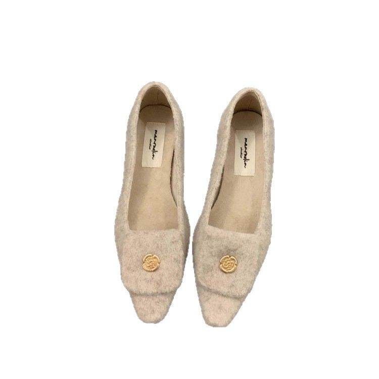 Damen elegante Ballerinas aus Filz mit dekorativem Riemchen EB