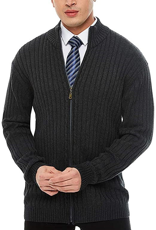 Herren Strickjacke mit modernen Zipper-Details und feinem Rippmuster EB